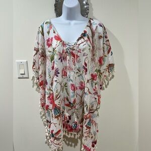Floral Cotton Relaxed Fit Beach Cover Up